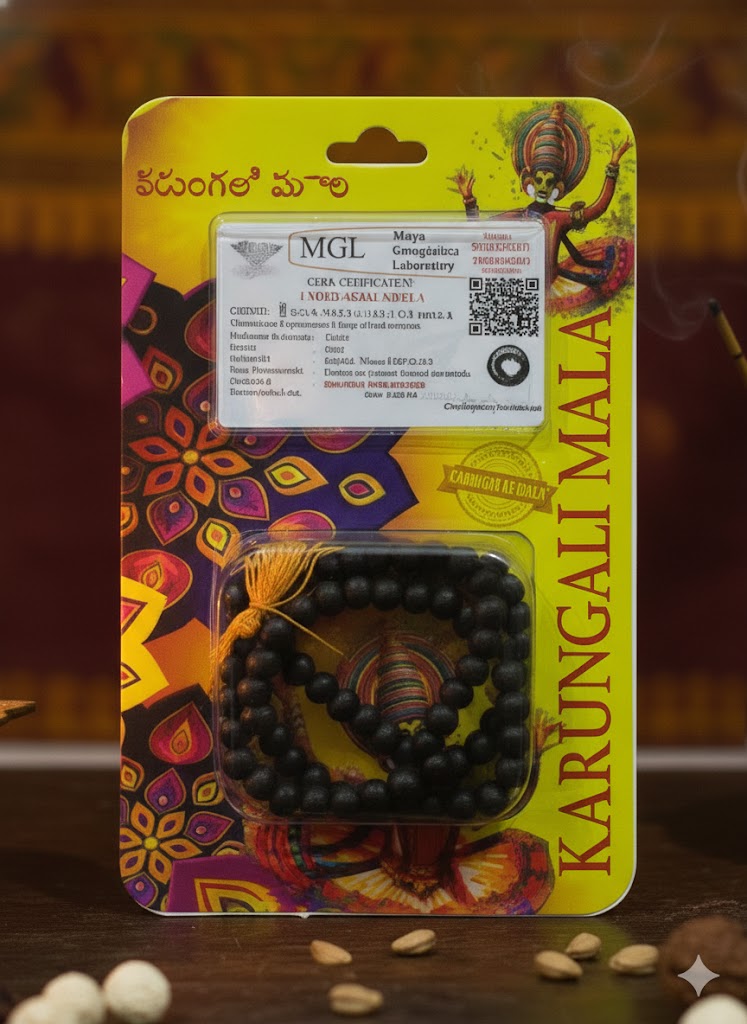 Original Karungali Mala (Black Ebony Wood), 8MM with Lab Certificate