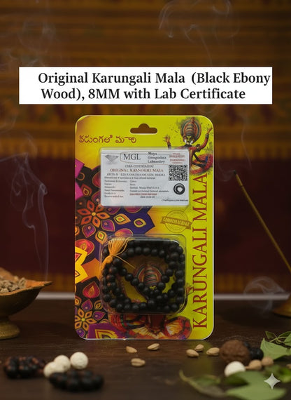 Original Karungali Mala (Black Ebony Wood), 8MM with Lab Certificate